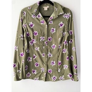 Duluth Womens Sidewinder Button Up Shirt XS Green Floral Gardening Outdoor